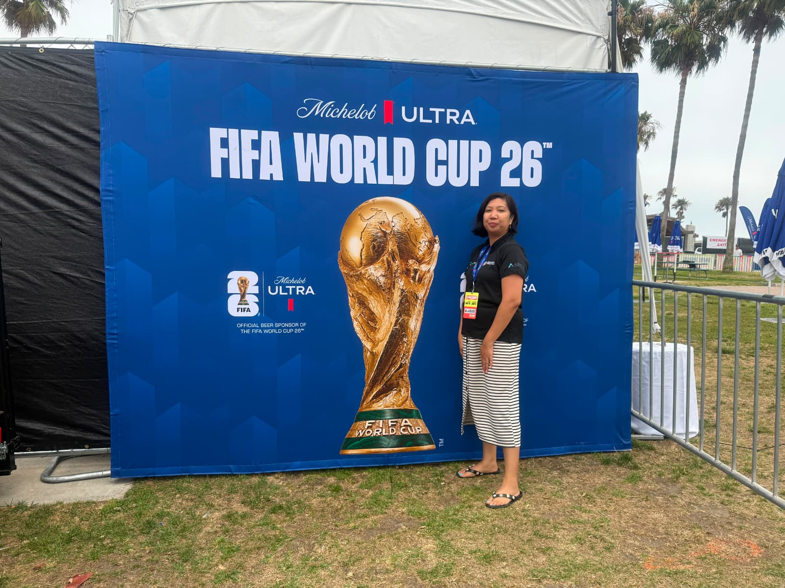 Azzur Workforce Solutions team member at the FIFA World Cup 2026 display in Venice Beach